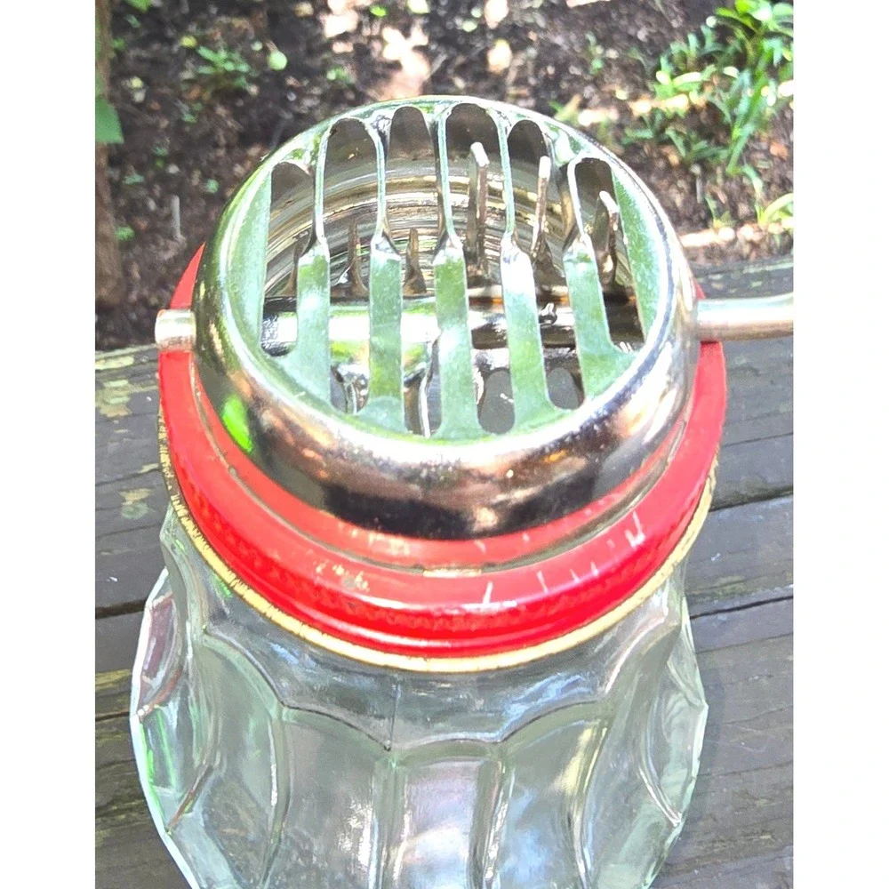 Vtg Hazel Atlas Glass Nut Chopper Grinder Red Lid Metal Hand Crank Jar 5049